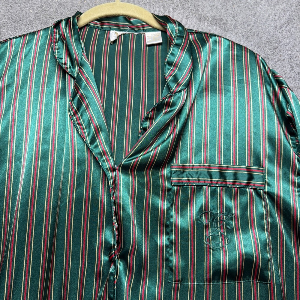 Victoria's Secret Gold Label Sleep Shirt Nightshirt Green Stripe Button Up Small